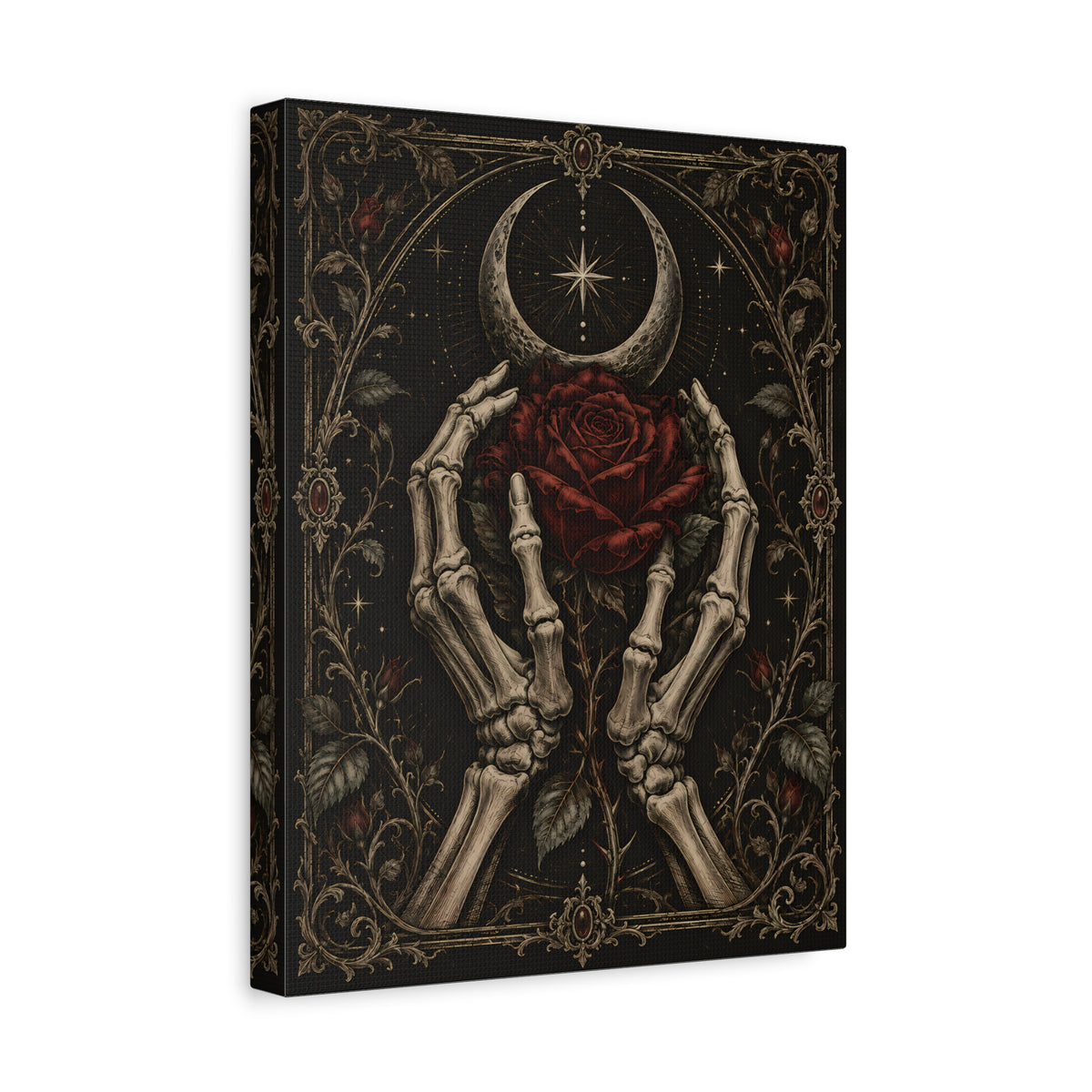Canvas | Gothic Skeleton Hands & Red Rose | Occult Wall Art