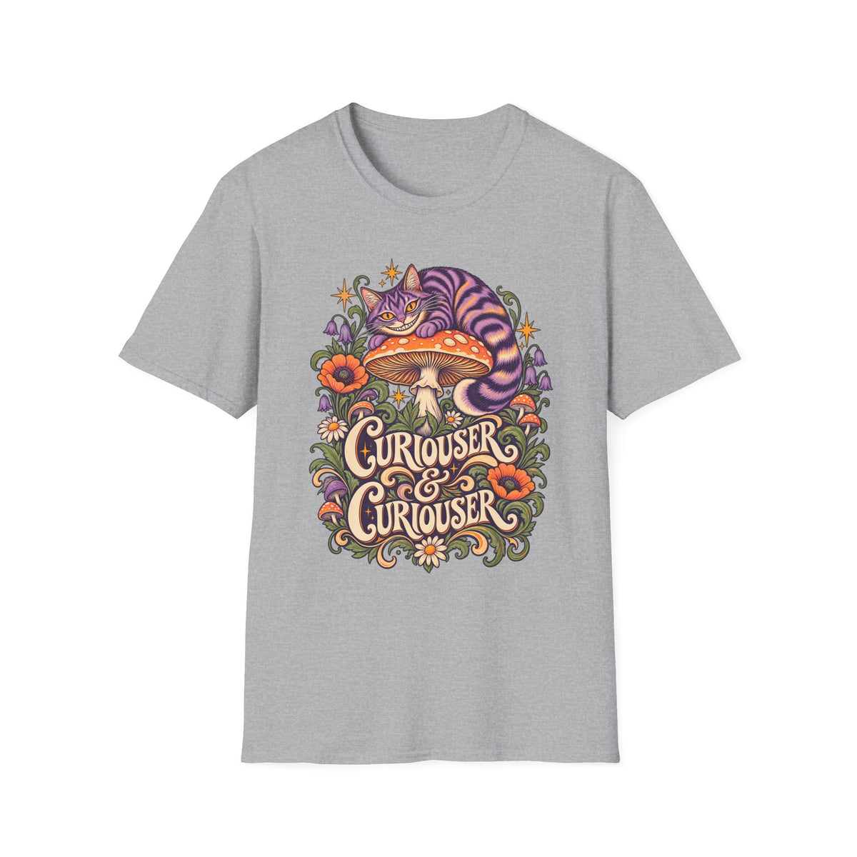 Cheshire Cat | Curiouser & Curiouser | Whimsical Mushroom Design Graphic Shirt
