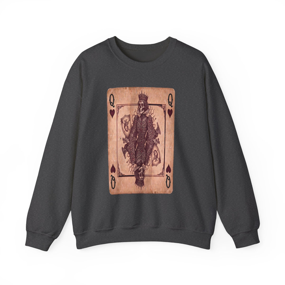 Queen of Hearts Playing Card Sweatshirt — Vintage Gothic Card Graphic