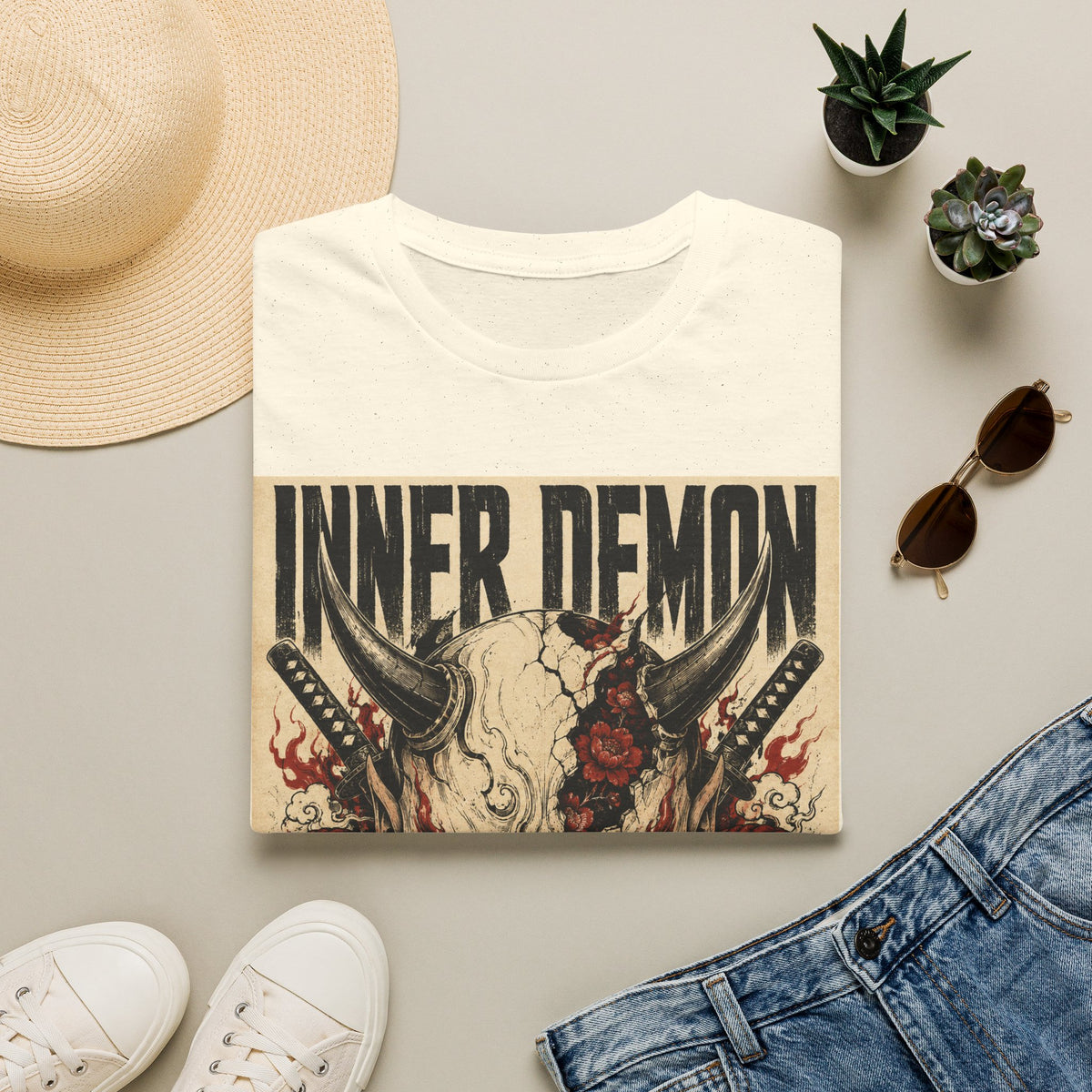 Inner Demon Graphic T-Shirt — Horror Skull Oni Design