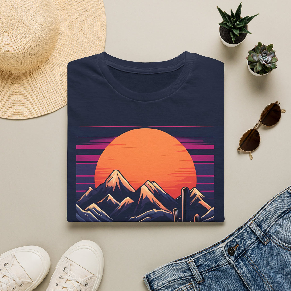 Sunset Mountains T-Shirt — Retro Desert Sunset Graphic Tee