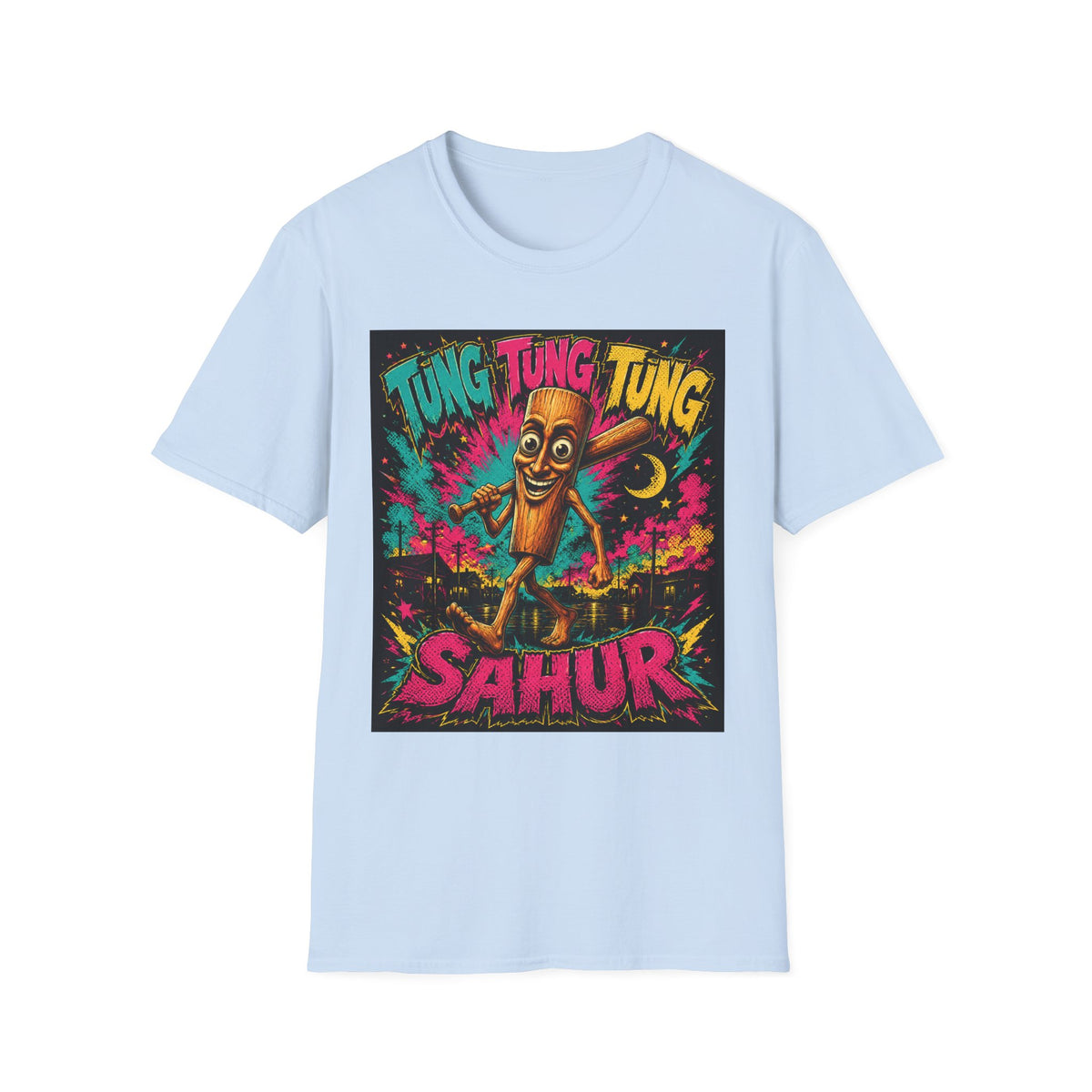 T-Shirt — Colorful 'Tung Tung Tung' Cartoon Log Design (Sahur)