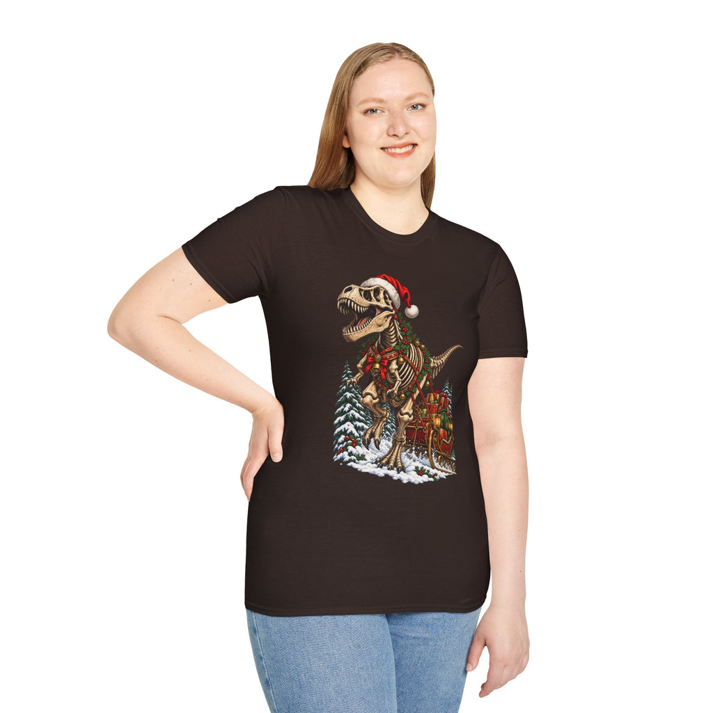 T-Rex Sleigh | Dinosaur Fossil Christmas T‑Shirt