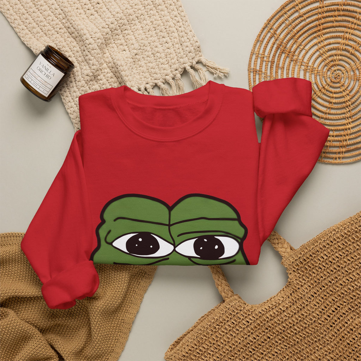 Pepe Frog Graphic Sweatshirt — Sad Frog Meme Crewneck