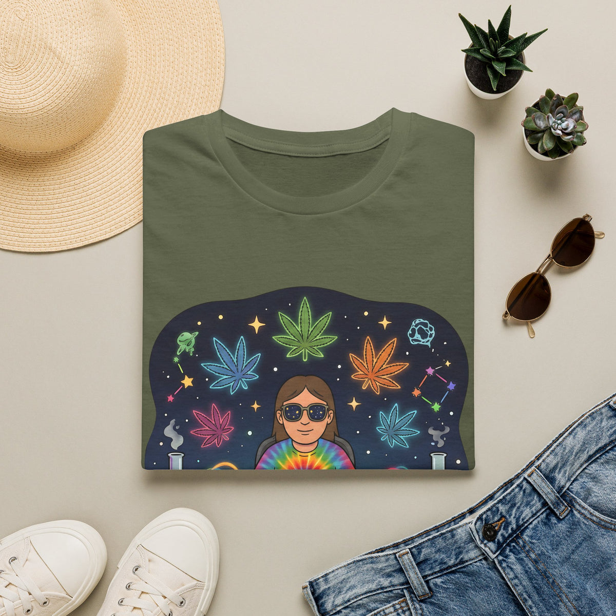 Psychedelic DJ Tee — Tie-Dye Vibes with Leaf Motif