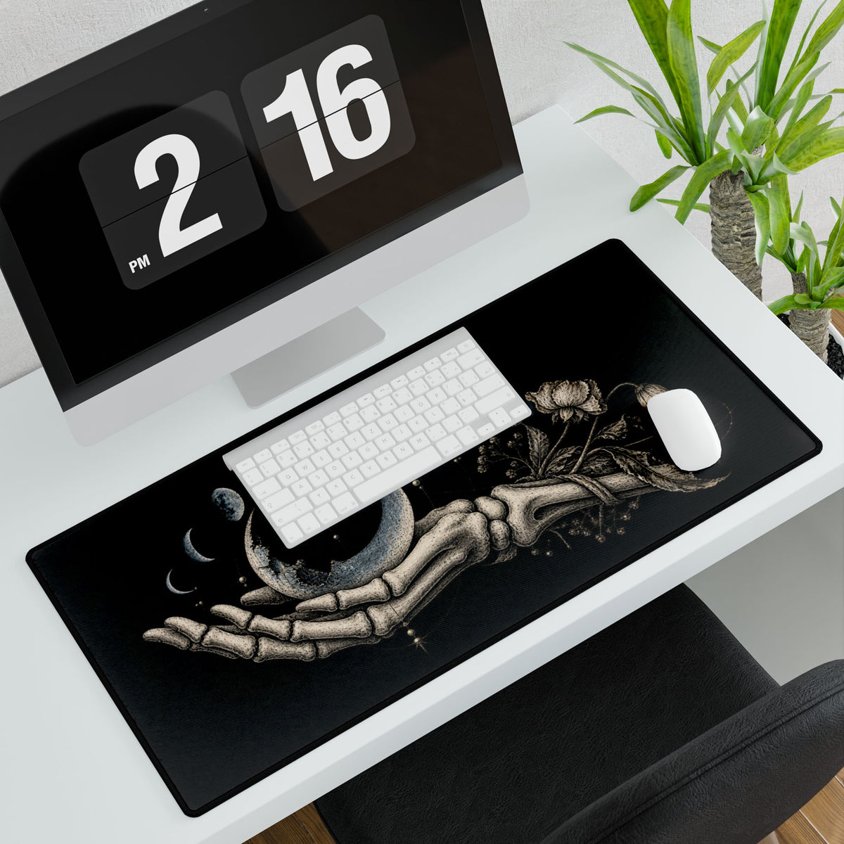 Mouse Mat | Skeleton Hand & Moon Phases | Gothic Celestial Art Desk Pad