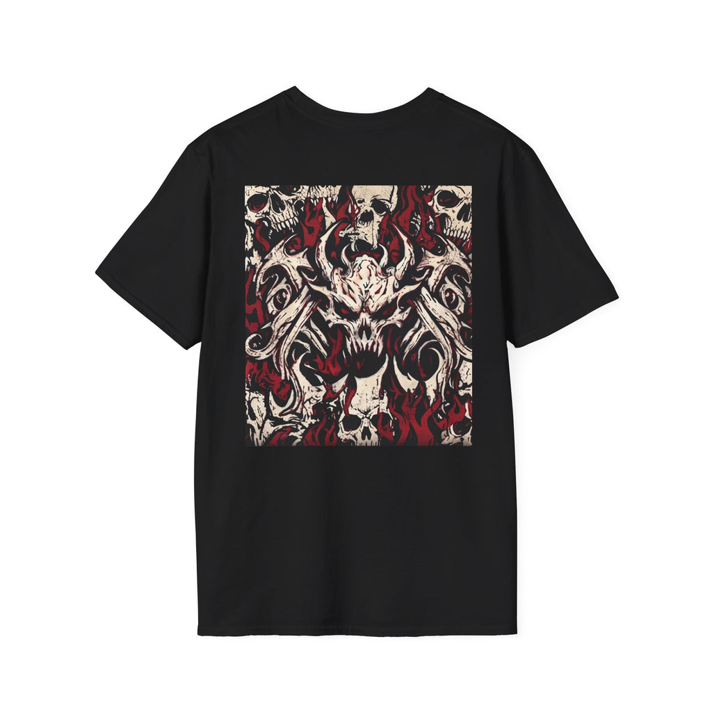 demon skull graphic t shirt, product image showing the garment or product detail.