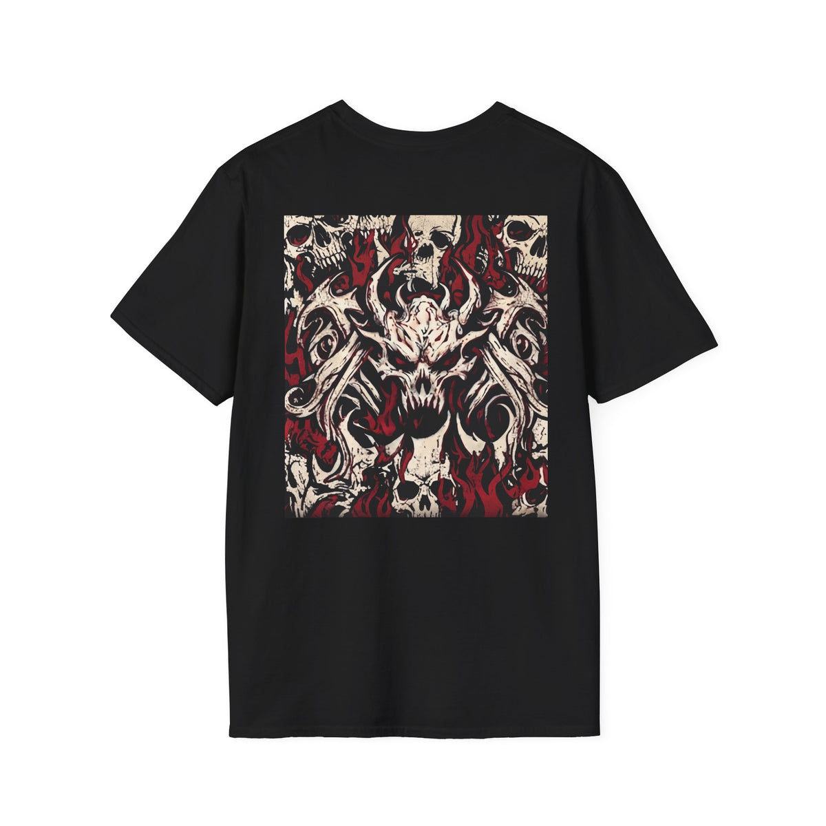 demon skull graphic t shirt, product image showing the garment or product detail.
