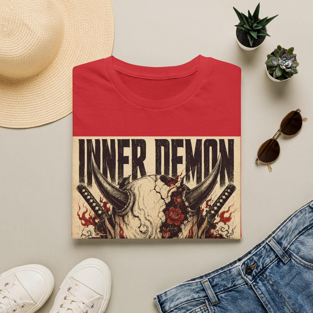 Inner Demon Graphic T-Shirt — Horror Skull Oni Design