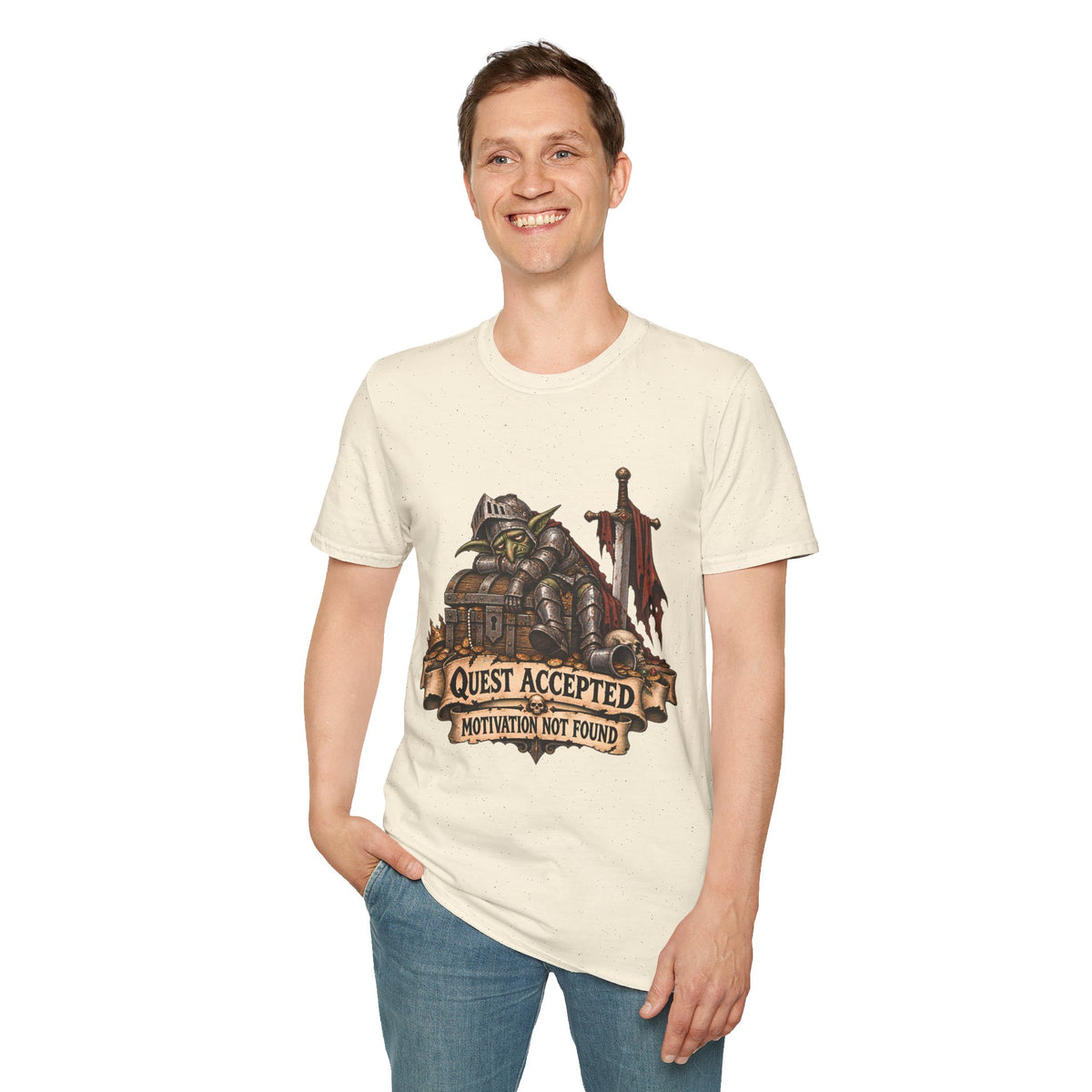 Quest Accepted T‑Shirt | Fantasy Gamer Tee (Motivation Not Found)