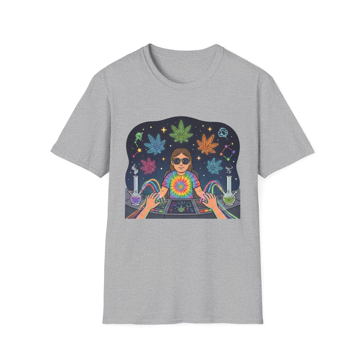 Psychedelic DJ Tee — Tie-Dye Vibes with Leaf Motif