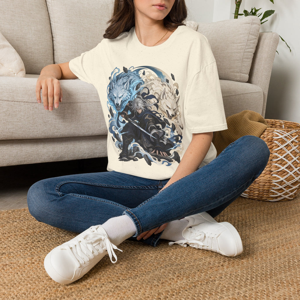 Wolf Spirit T-Shirt | Japanese Samurai | Yin Yang Blue & White Wolves Graphic Tee