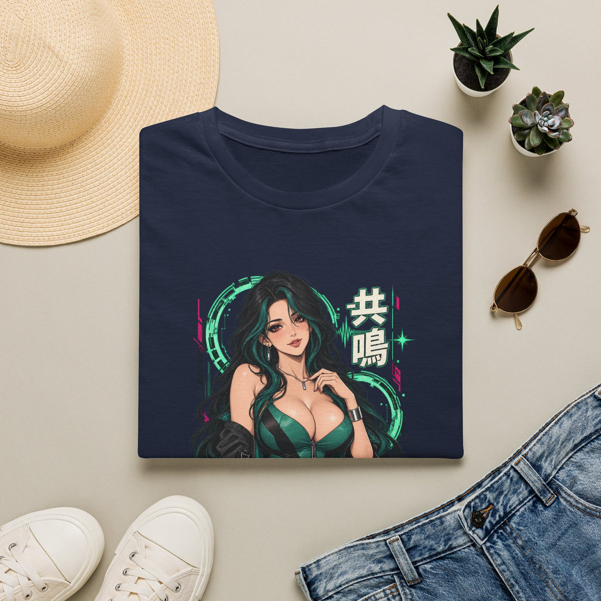 Jade | Sexy Anime Pin Up Girl | Waifu Graphic T‑Shirt