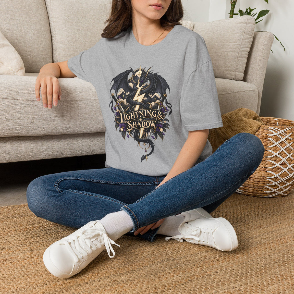 Lightning & Shadow | Onyx Storm Book Inspired Fantasy Dragon T-Shirt
