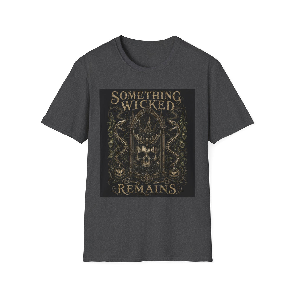 T-Shirt — "Something Wicked Remains" Gothic Skull Vintage Graphic