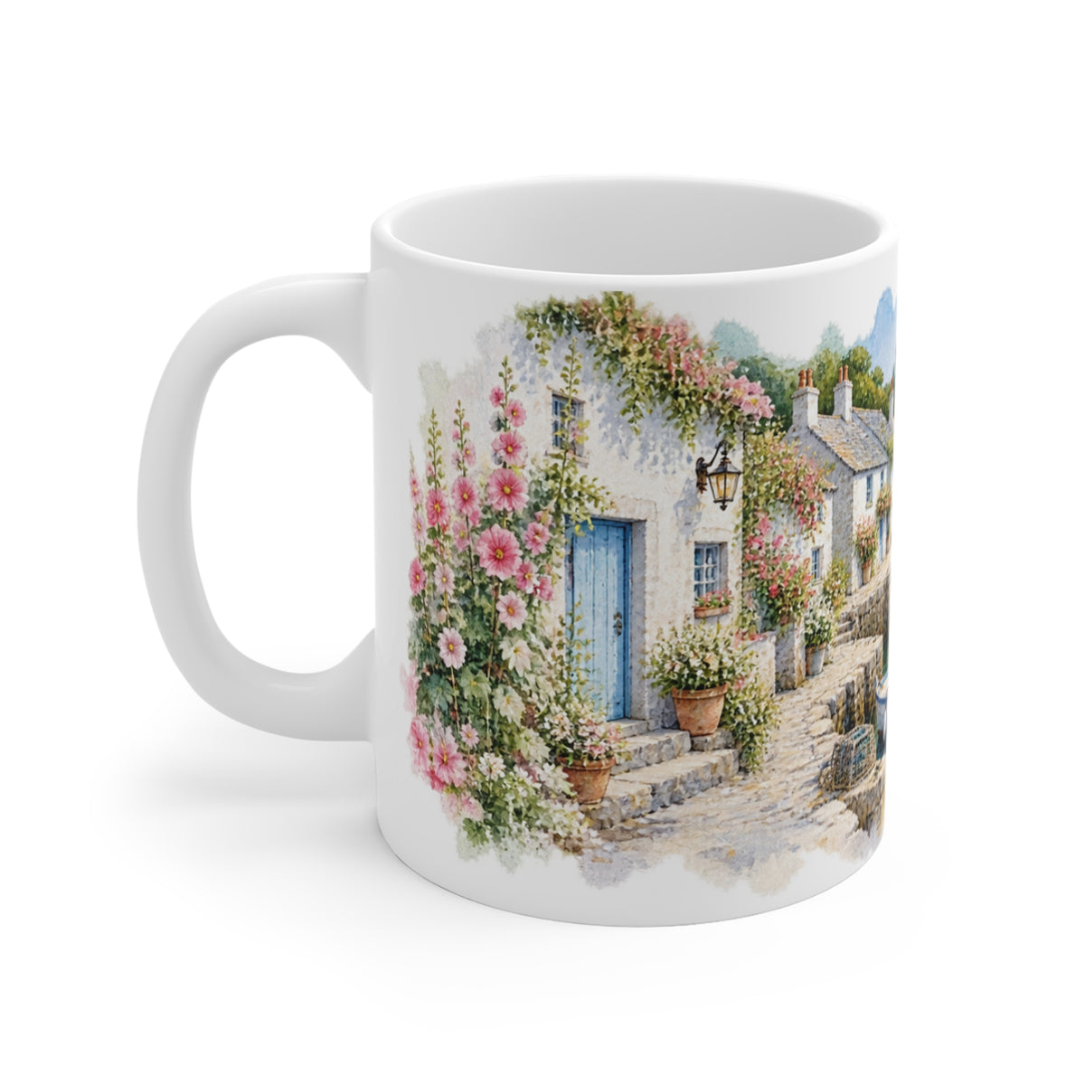 Coastal Cottages Watercolour Mug | Seaside Village Design