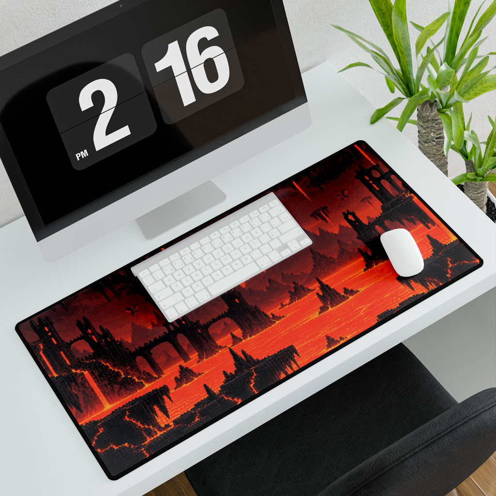 Lava Fortress Gaming Desk Mat — Red Volcanic Landscape Mousepad