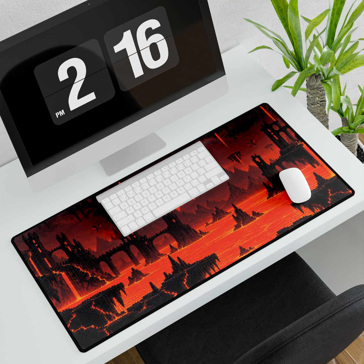 Lava Fortress Gaming Desk Mat — Red Volcanic Landscape Mousepad