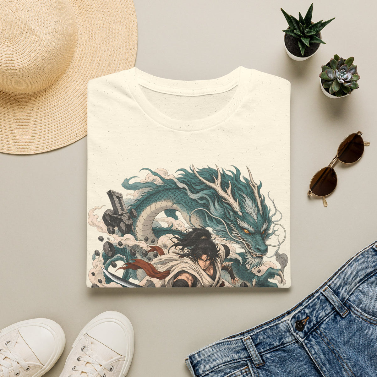 Mythic Dragon Warrior | Japanese Samurai and Serpent T Shirt