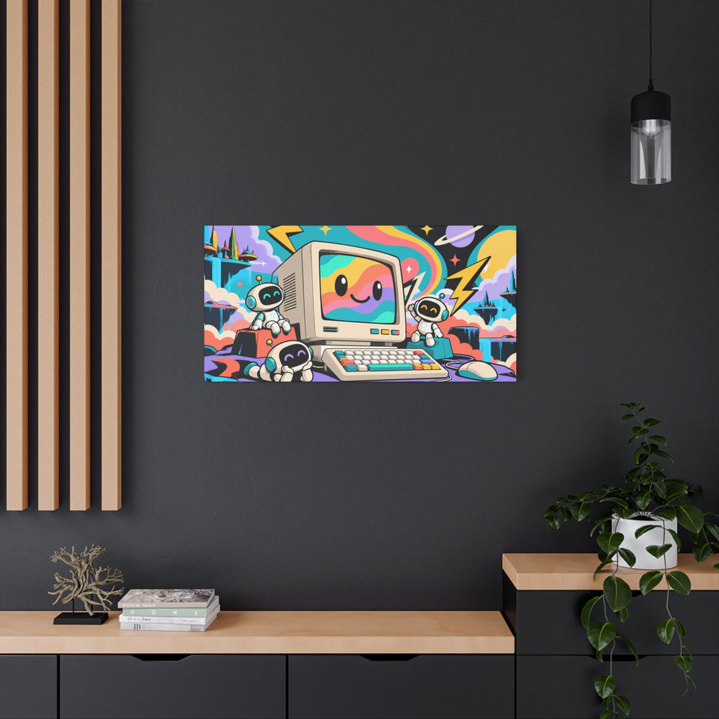 Wall Art | Retro Computer | Cute Robots & Rainbow CRT Print