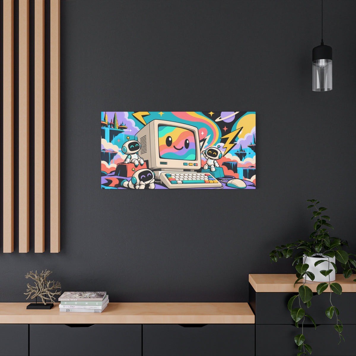Wall Art | Retro Computer | Cute Robots & Rainbow CRT Print