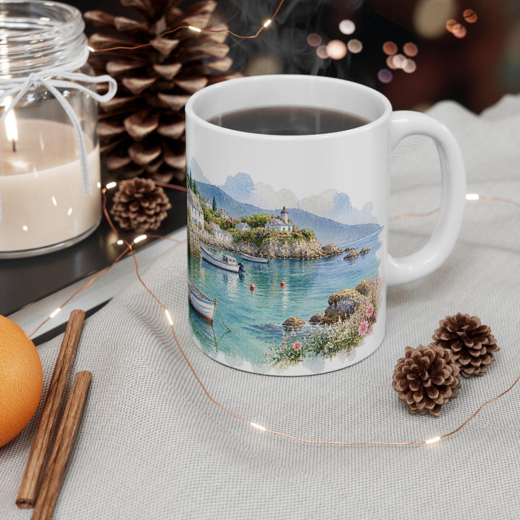 Coastal Cottages Watercolour Mug | Seaside Village Design