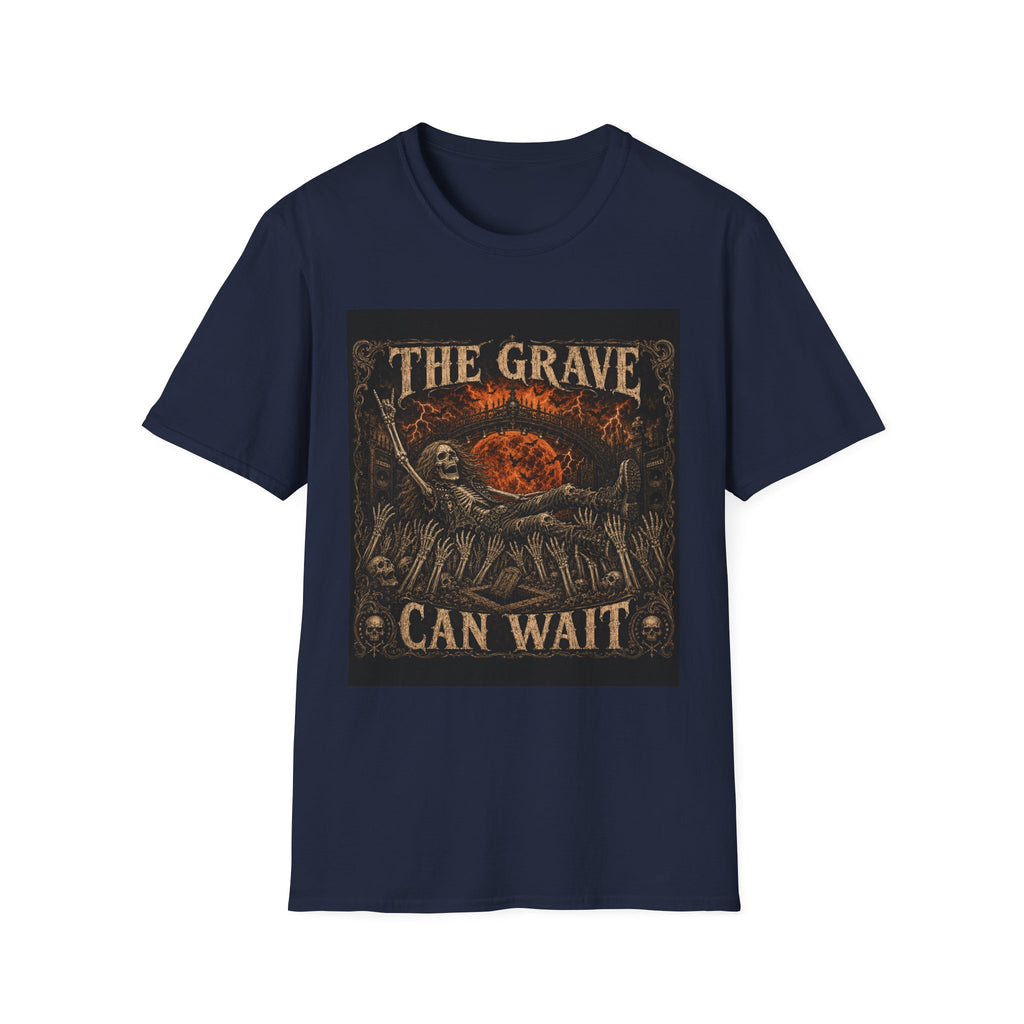 The Grave Can Wait T-Shirt — Vintage Skeleton Rock Gothic Tee