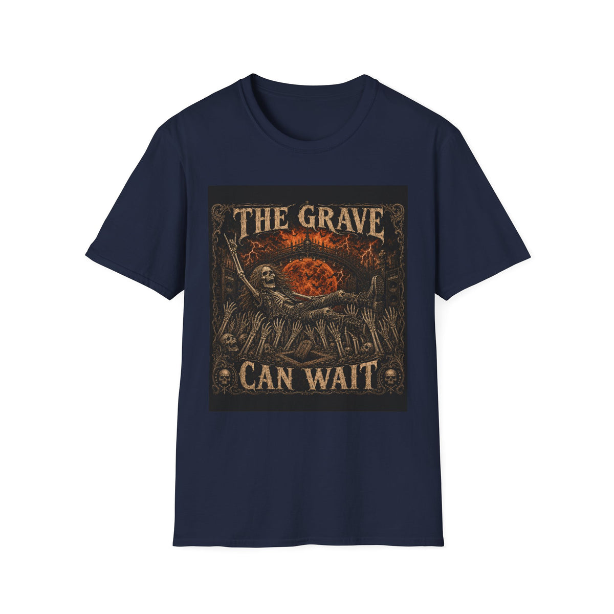 The Grave Can Wait T-Shirt — Vintage Skeleton Rock Gothic Tee