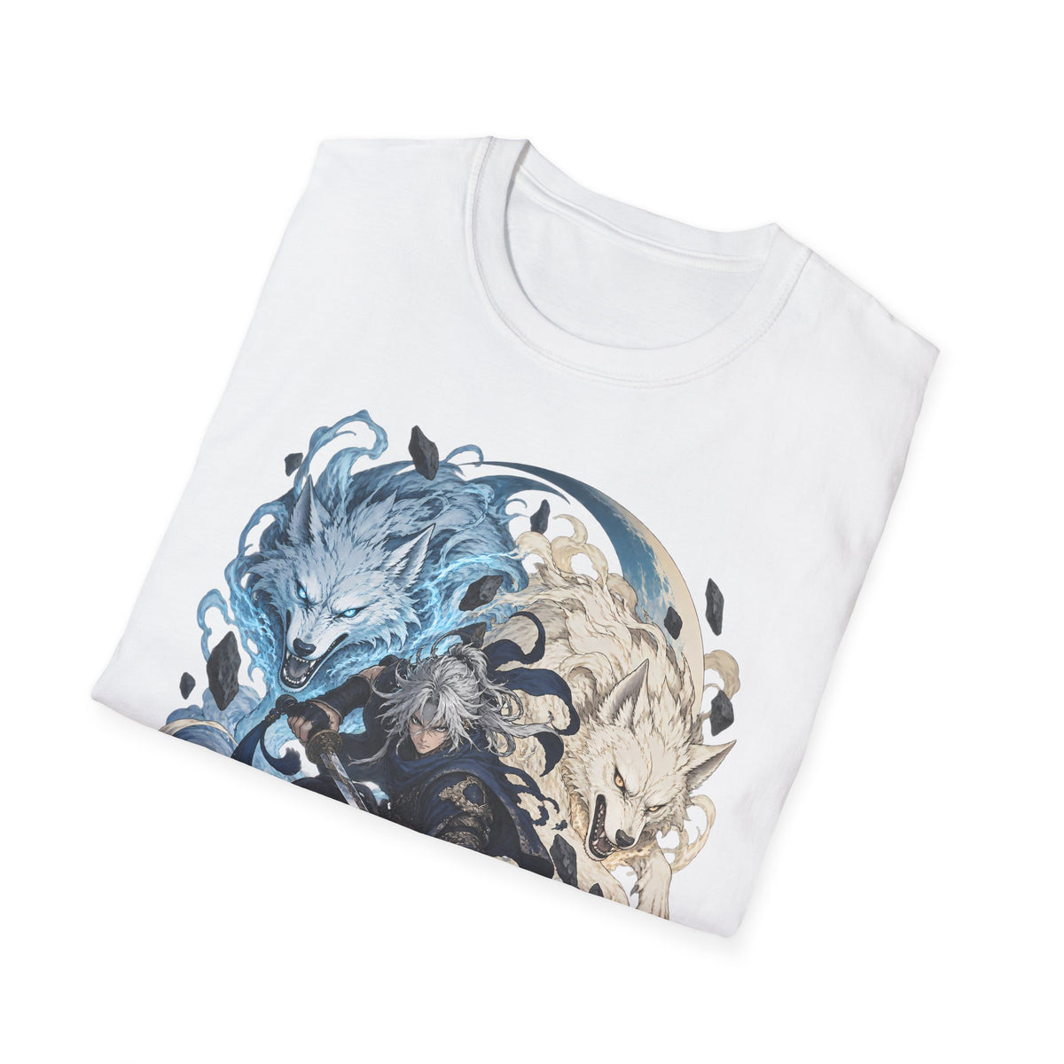 Wolf Spirit T-Shirt | Japanese Samurai | Yin Yang Blue & White Wolves Graphic Tee