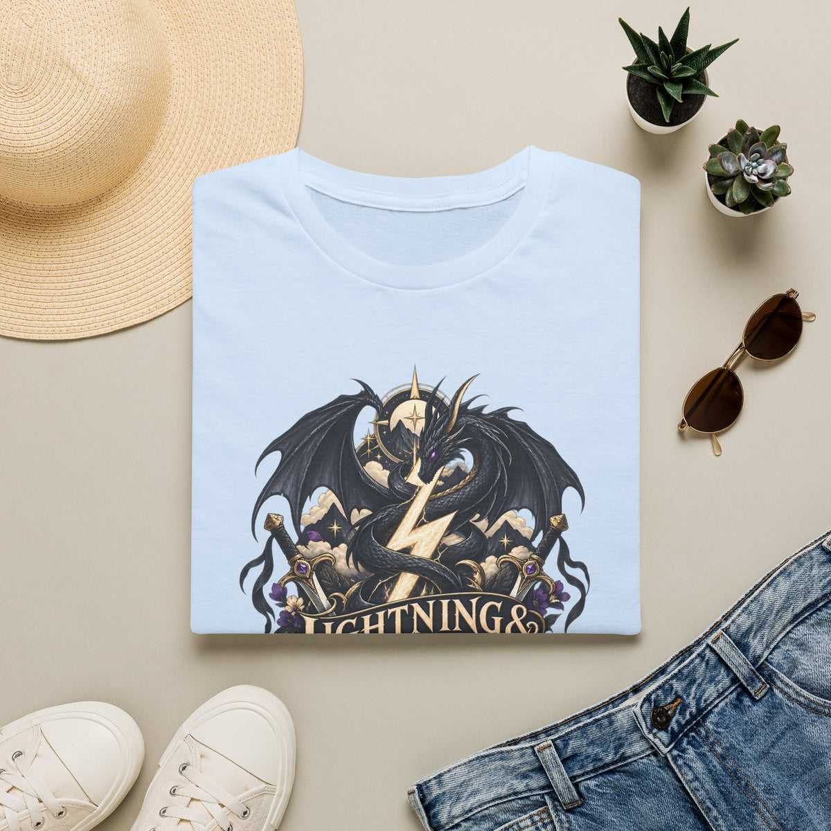 Lightning & Shadow | Onyx Storm Book Inspired Fantasy Dragon T-Shirt