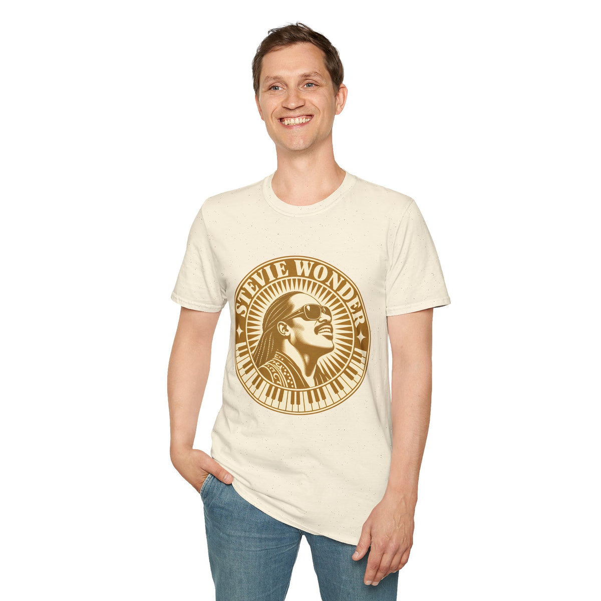 Stevie Wonder Graphic T-Shirt - Vintage Gold Portrait Tee
