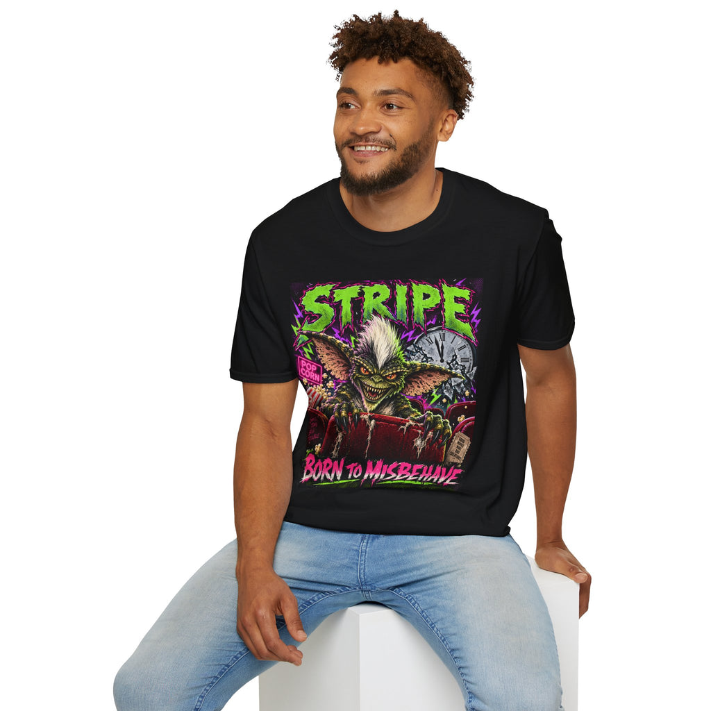 Stripe Gremlin T‑Shirt — 'Born to Misbehave' Retro Horror Graphic Tee