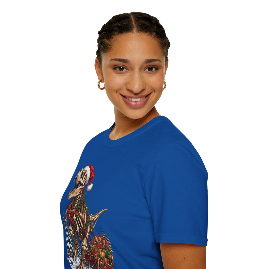 T-Rex Sleigh | Dinosaur Fossil Christmas T‑Shirt