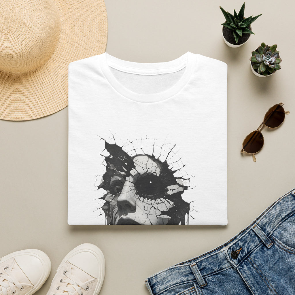 Abstract Shattered Face T-Shirt — Monochrome Drip Art Tee