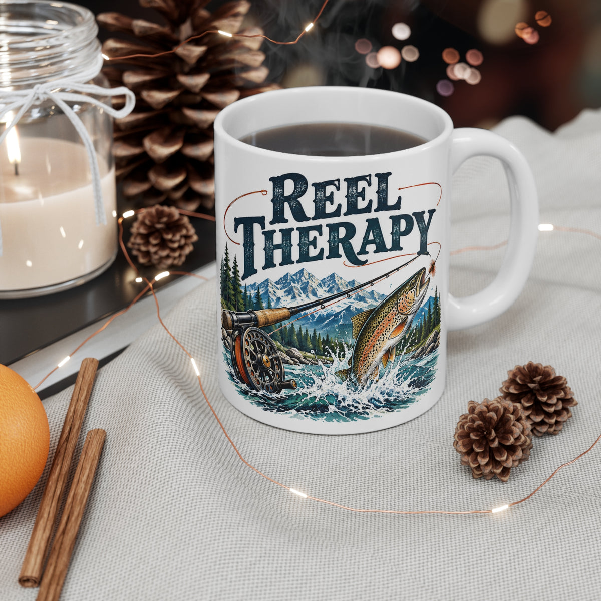 Reel Therapy | Funny Fishing Coffee Mug Gift (11oz)