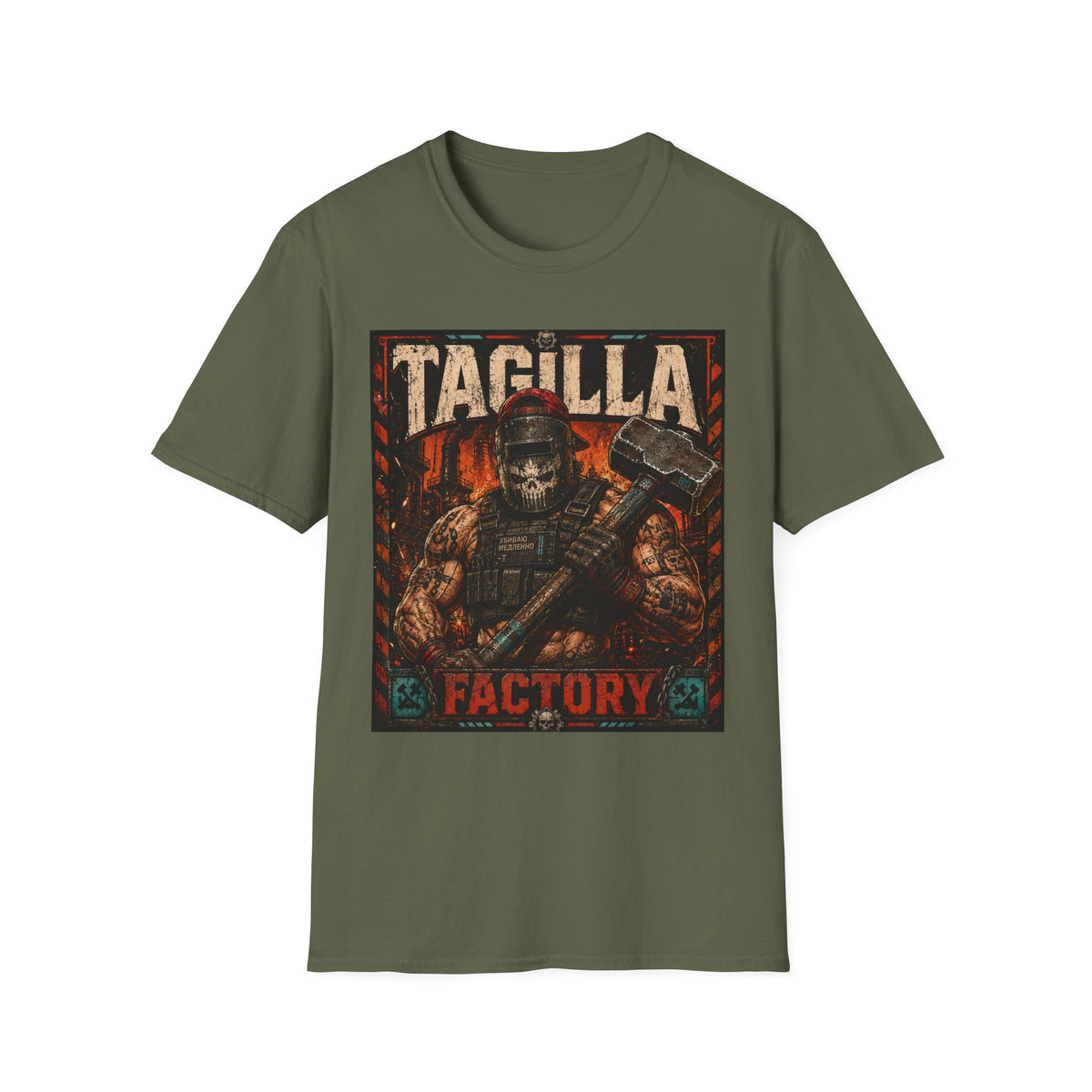 Tagilla Factory T-Shirt — Vintage Industrial Skull & Sledgehammer Graphic