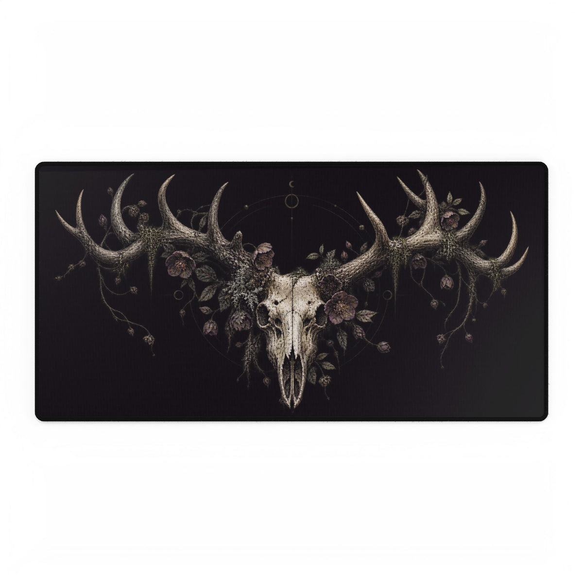 Mouse Mat |Antlered Deer Skull & Dark Florals | Gothic Nature Art Desk Pad