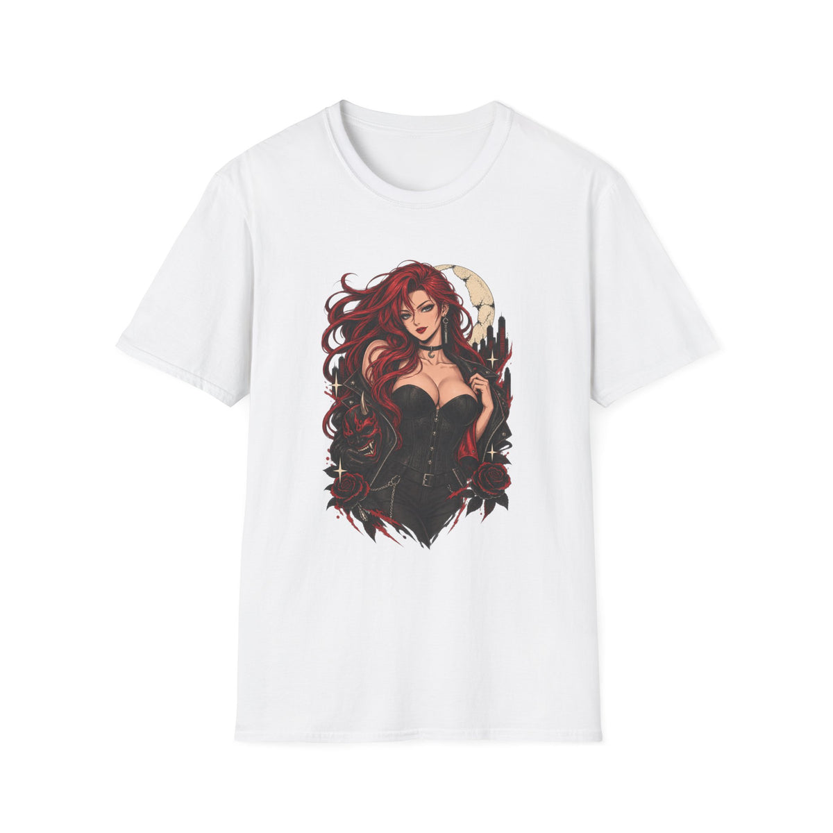 Crimson Dusk | Sexy Gothic Hannya Mask Pin up Woman T-Shirt