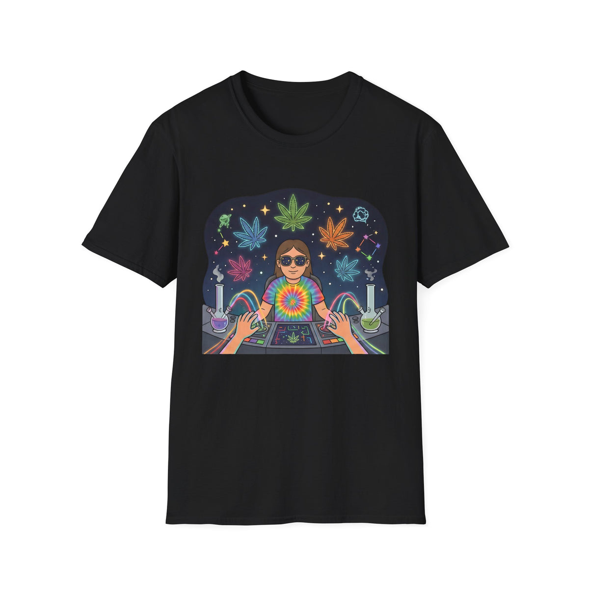 Psychedelic DJ Tee — Tie-Dye Vibes with Leaf Motif