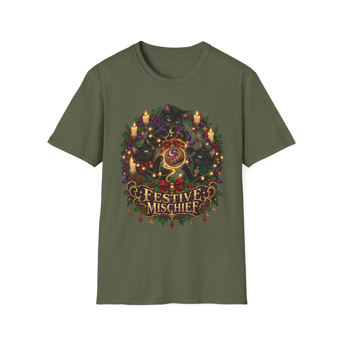 Festive Mischief | Cat Lover Christmas Holiday T-Shirt
