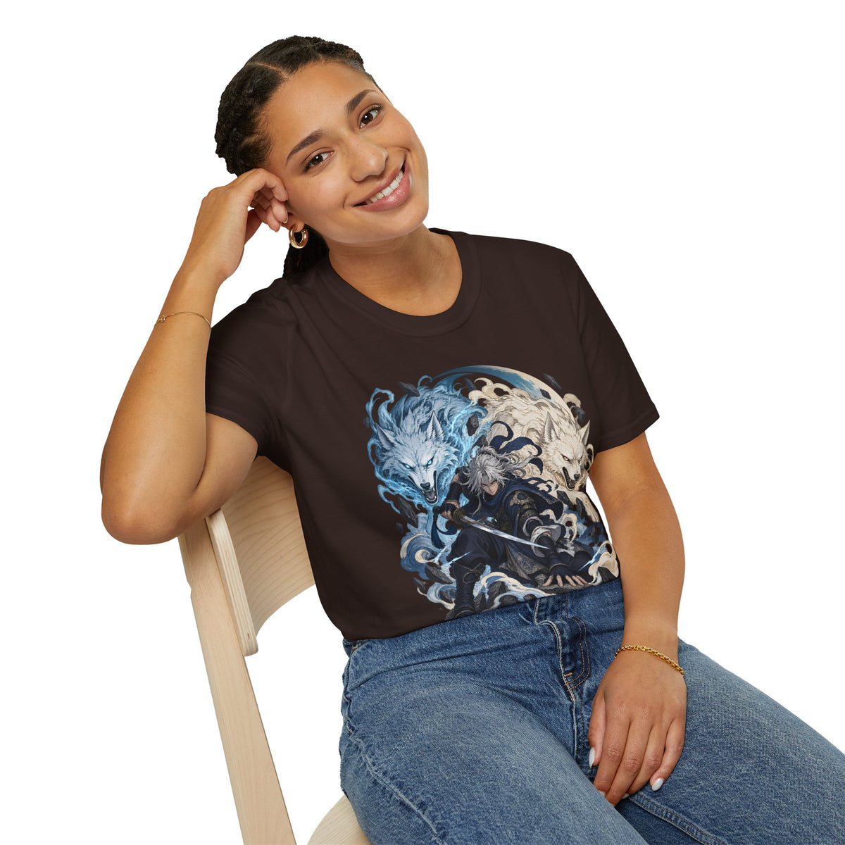 Wolf Spirit T-Shirt | Japanese Samurai | Yin Yang Blue & White Wolves Graphic Tee