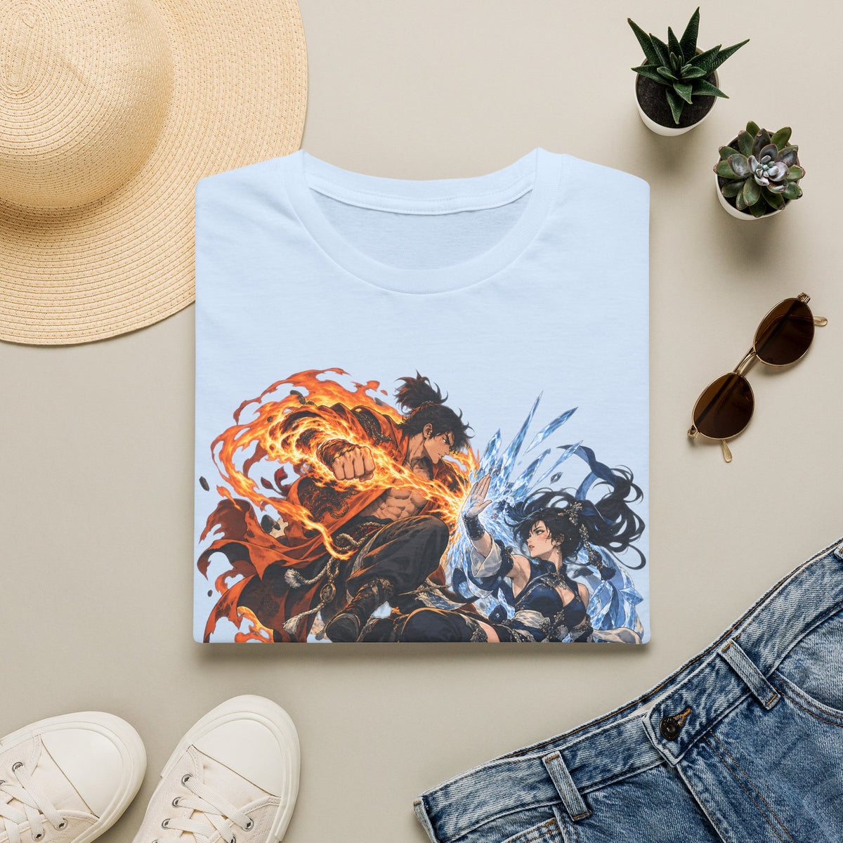 Elemental Battle | Fire vs Ice | Ninja Japanese Fantasy T-Shirt