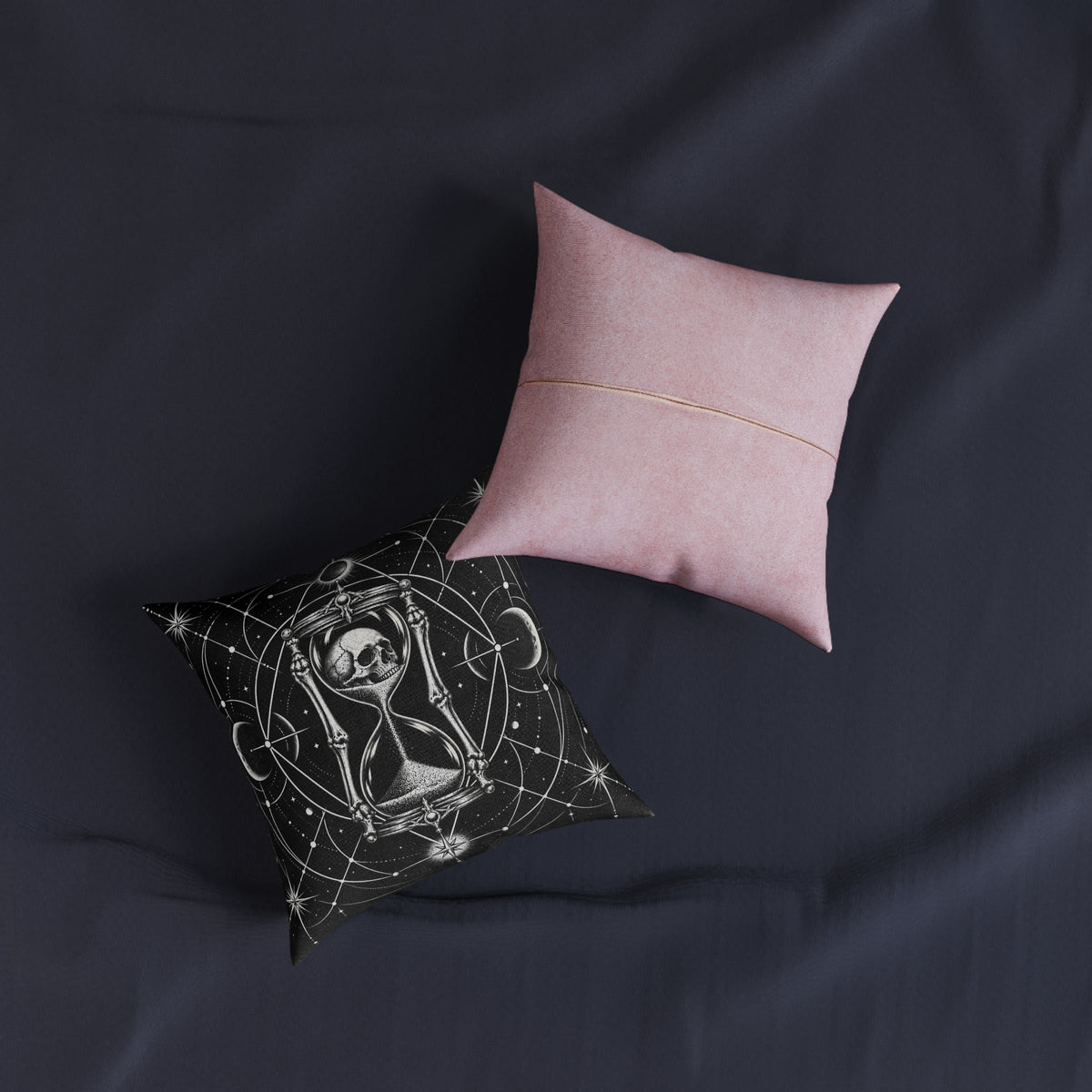 Skull Hourglass Gothic Celestial Cushion | Decorative Sofa Pillow