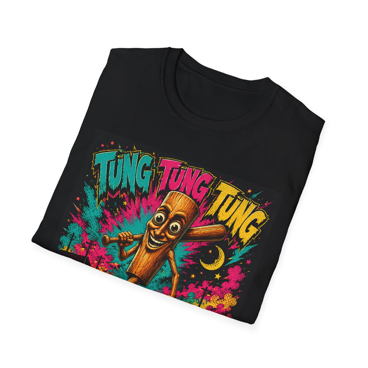 T-Shirt — Colorful 'Tung Tung Tung' Cartoon Log Design (Sahur)