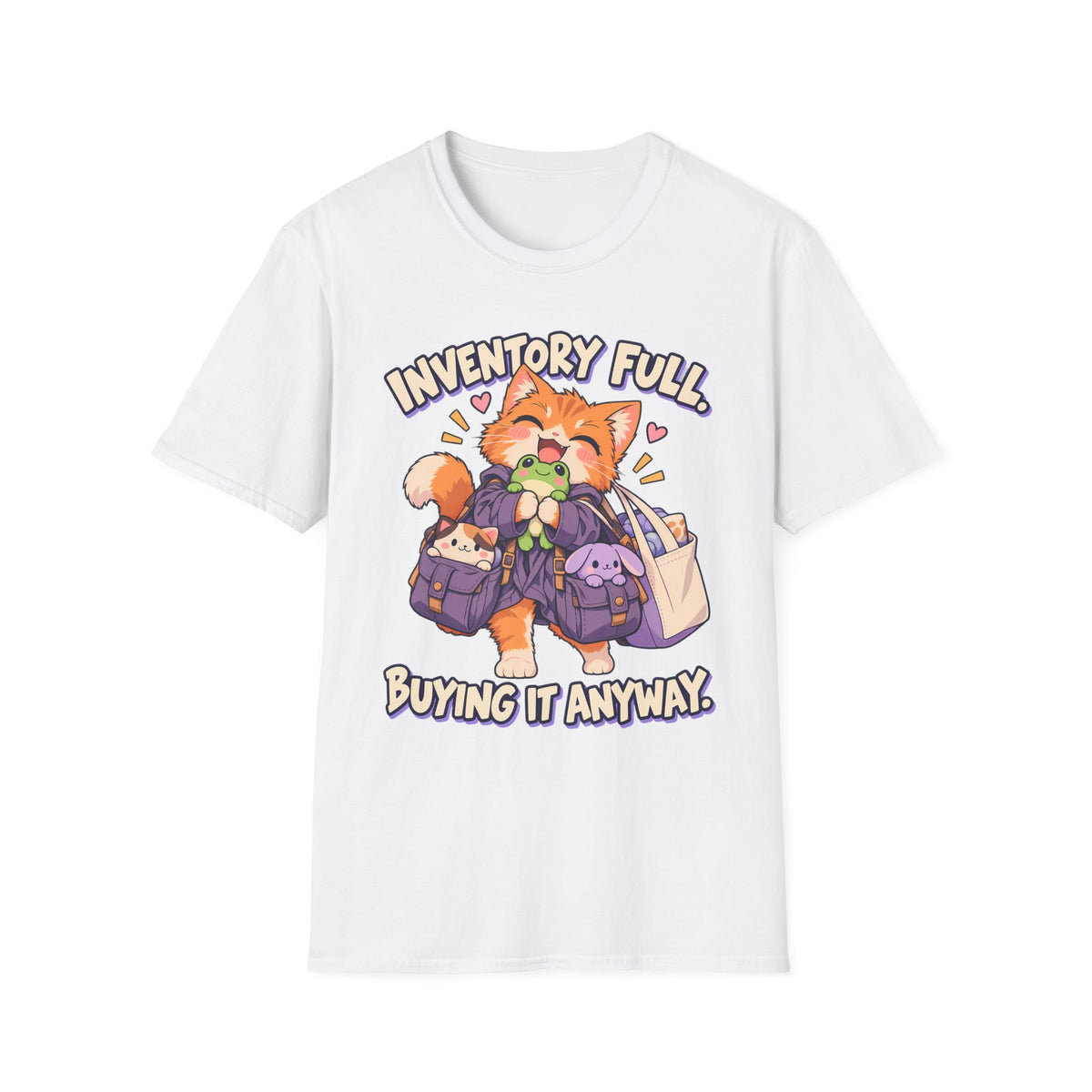 Inventory Full, Buying It Anyway | Cute Cat Anime Funny Tee