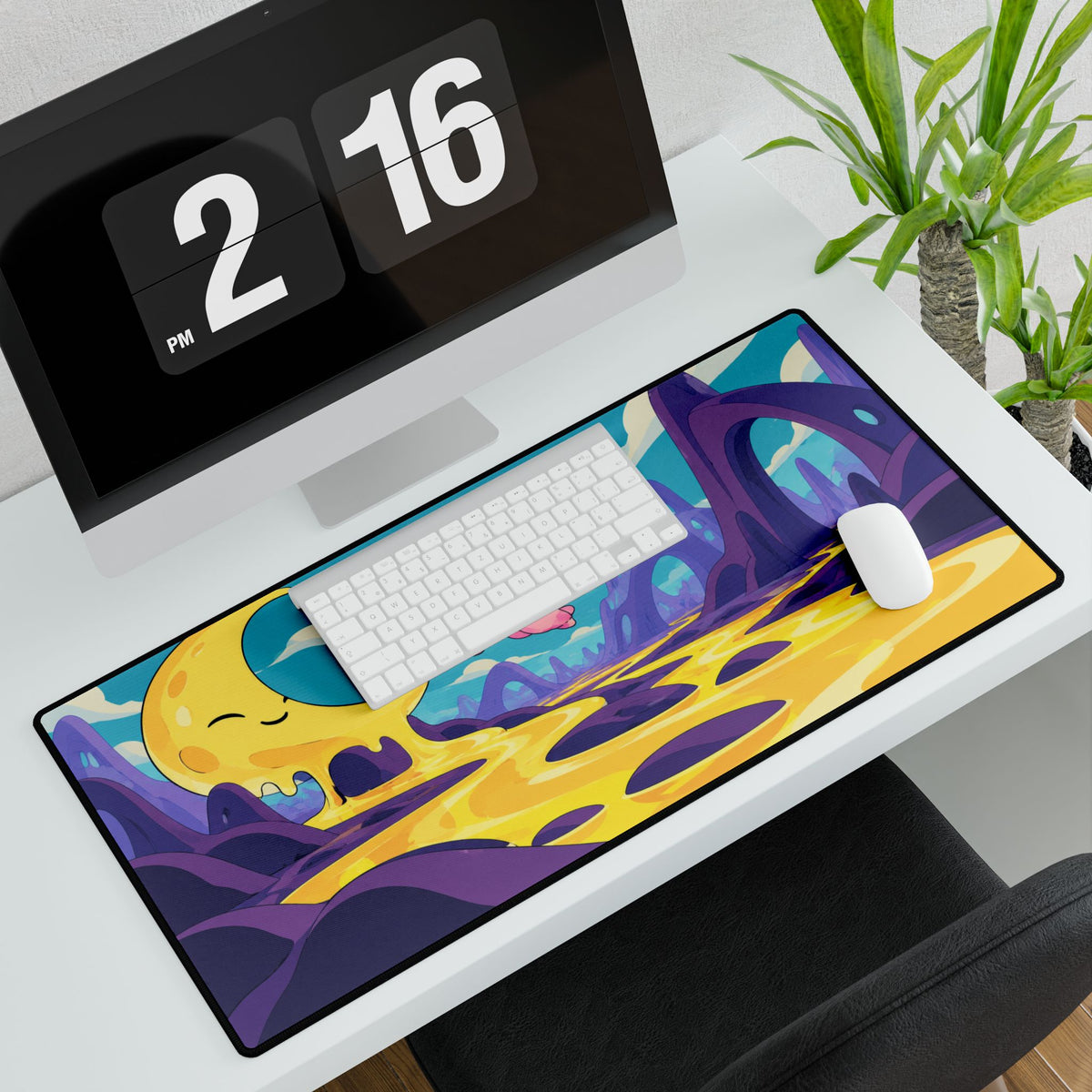 Cute Moon & Fish Gaming Desk Mat | Oversized Colourful Desk Pad