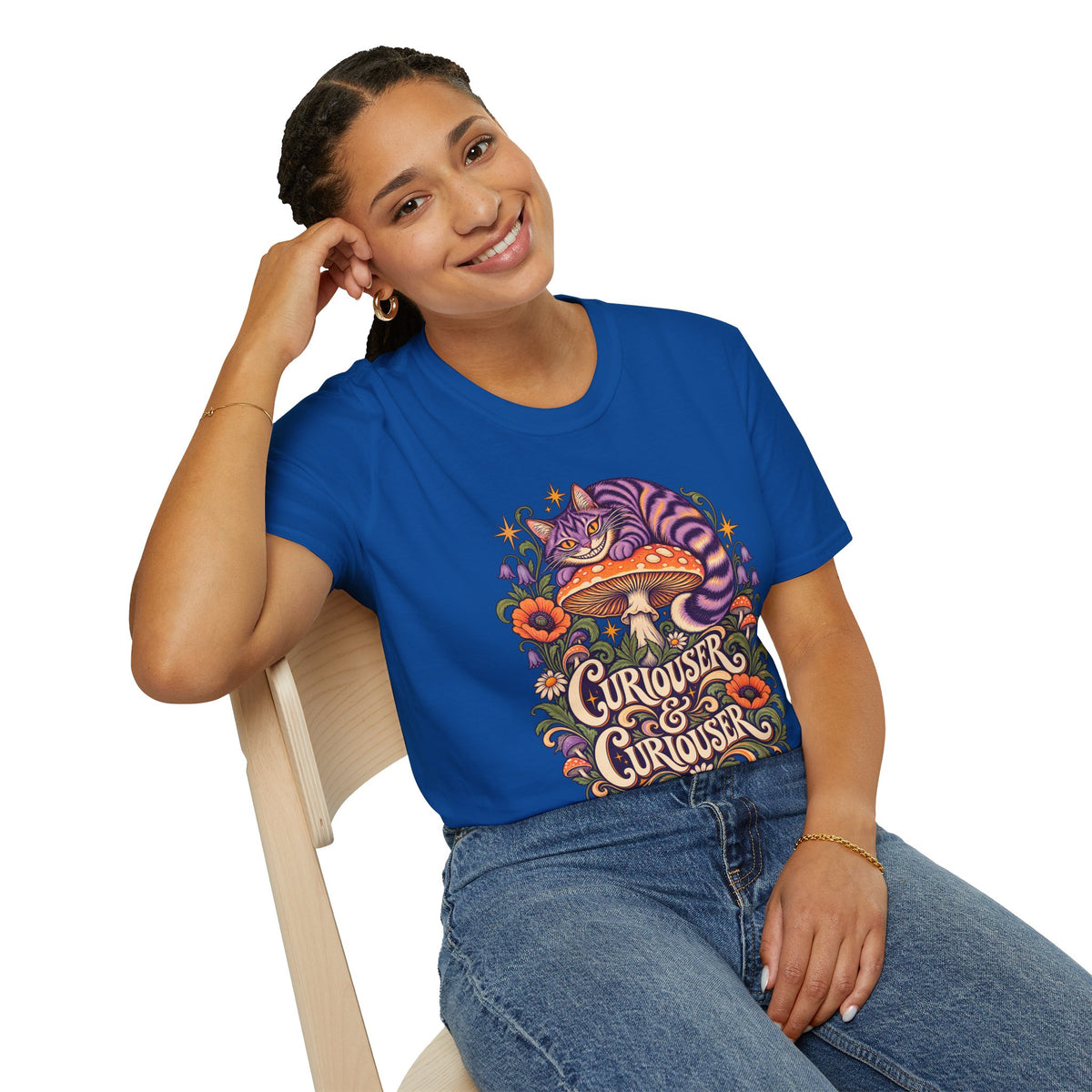 Cheshire Cat | Curiouser & Curiouser | Whimsical Mushroom Design Graphic Shirt