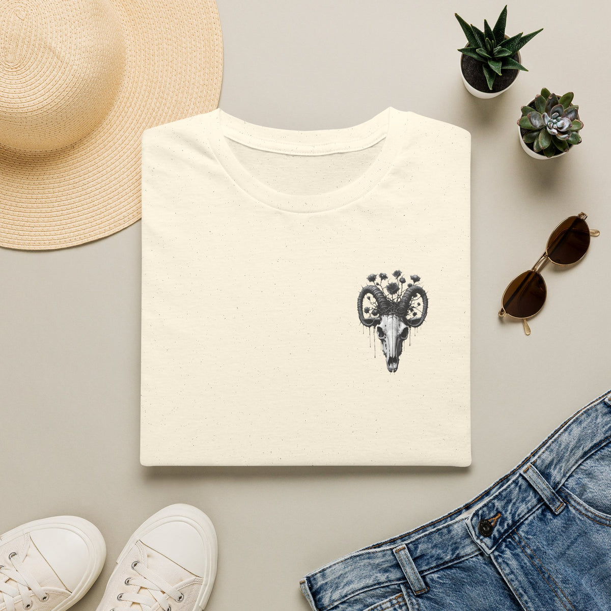 Ram Skull Floral T-Shirt — Gothic Boho Graphic Tee