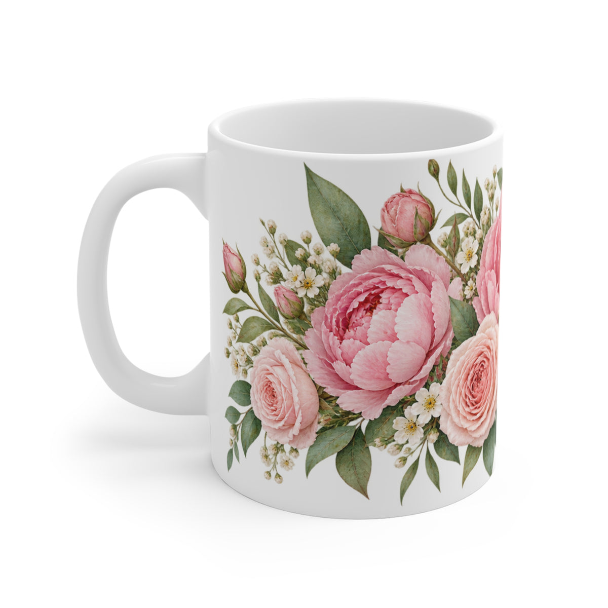 Pastel Pink Peony and Rose Floral Mug | Blush Flower Design