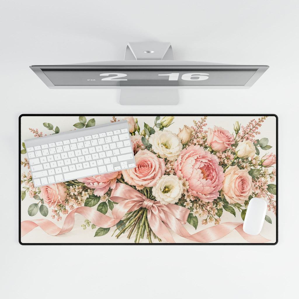Blush Pink Floral Ribbon Bouquet Romantic Art - Pastel Floral Design